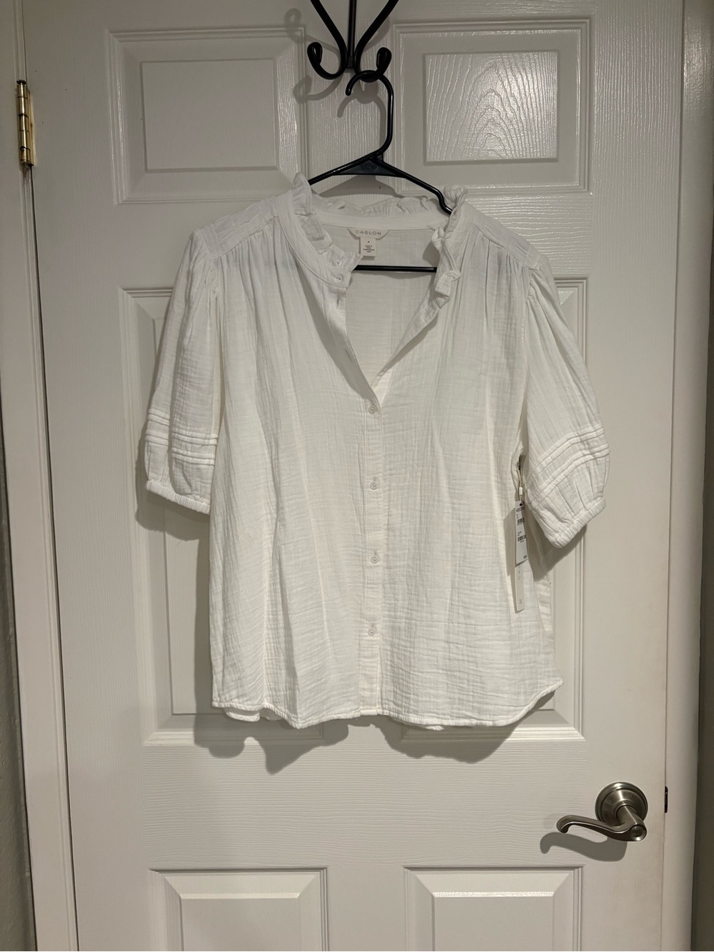 Caslon White Gauze Ruffle-Neck Blouse